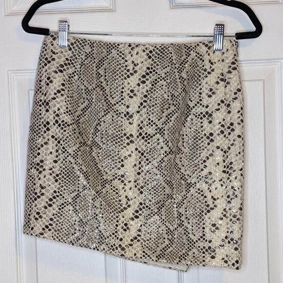 Olivaceous Vanilla Sky Tan & Brown Asymmetrical Snake Print Skirt M - Picture 15 of 16